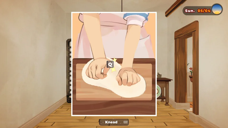Lunne kneading dough during the baking minigame.